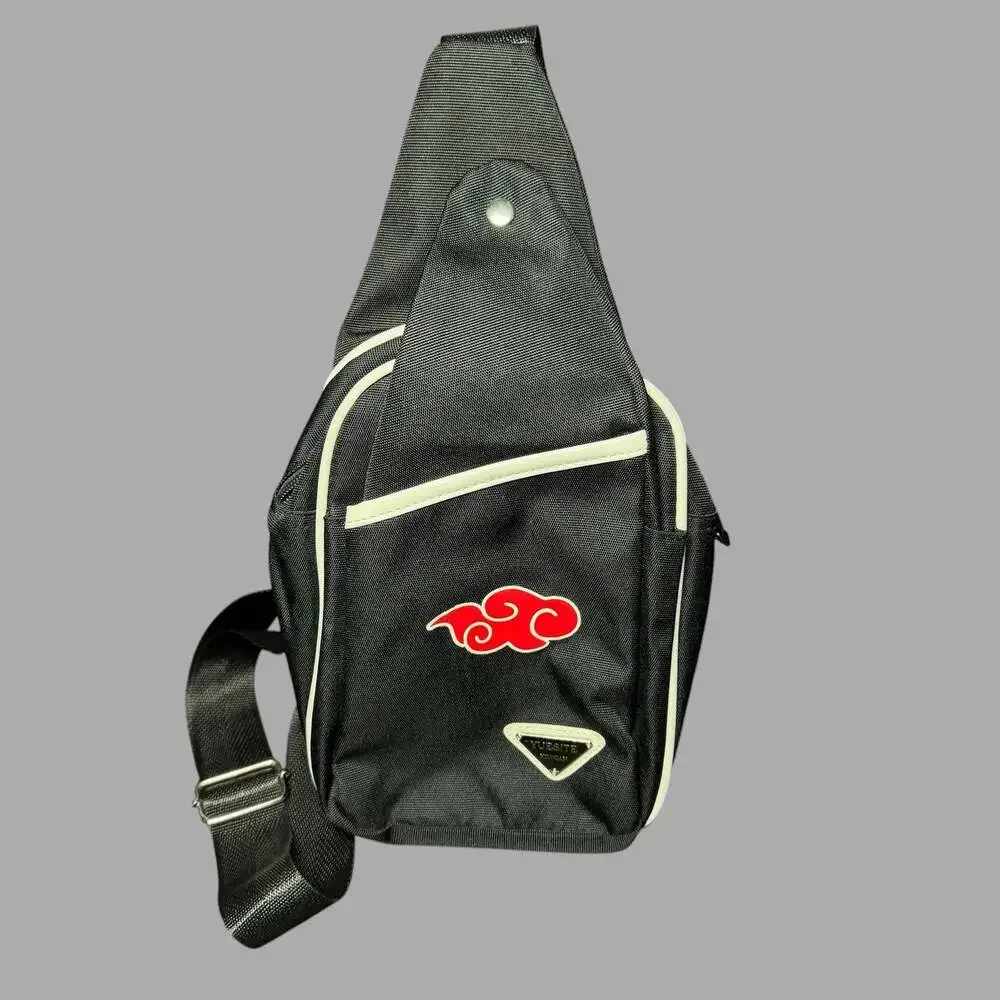 Yuesite Xiukjian Black Sling Backpack with Anime Red Cloud Design